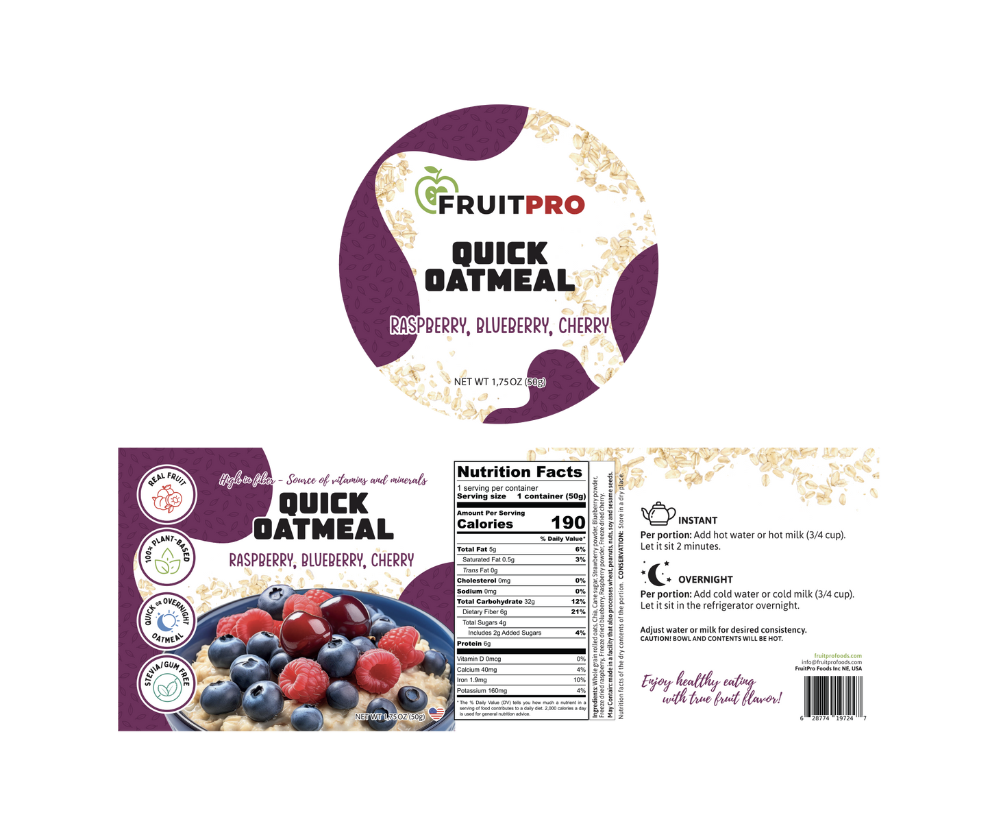 Raspberry, Blueberry & Cherry Grab'N'Go Quick Oatmeal